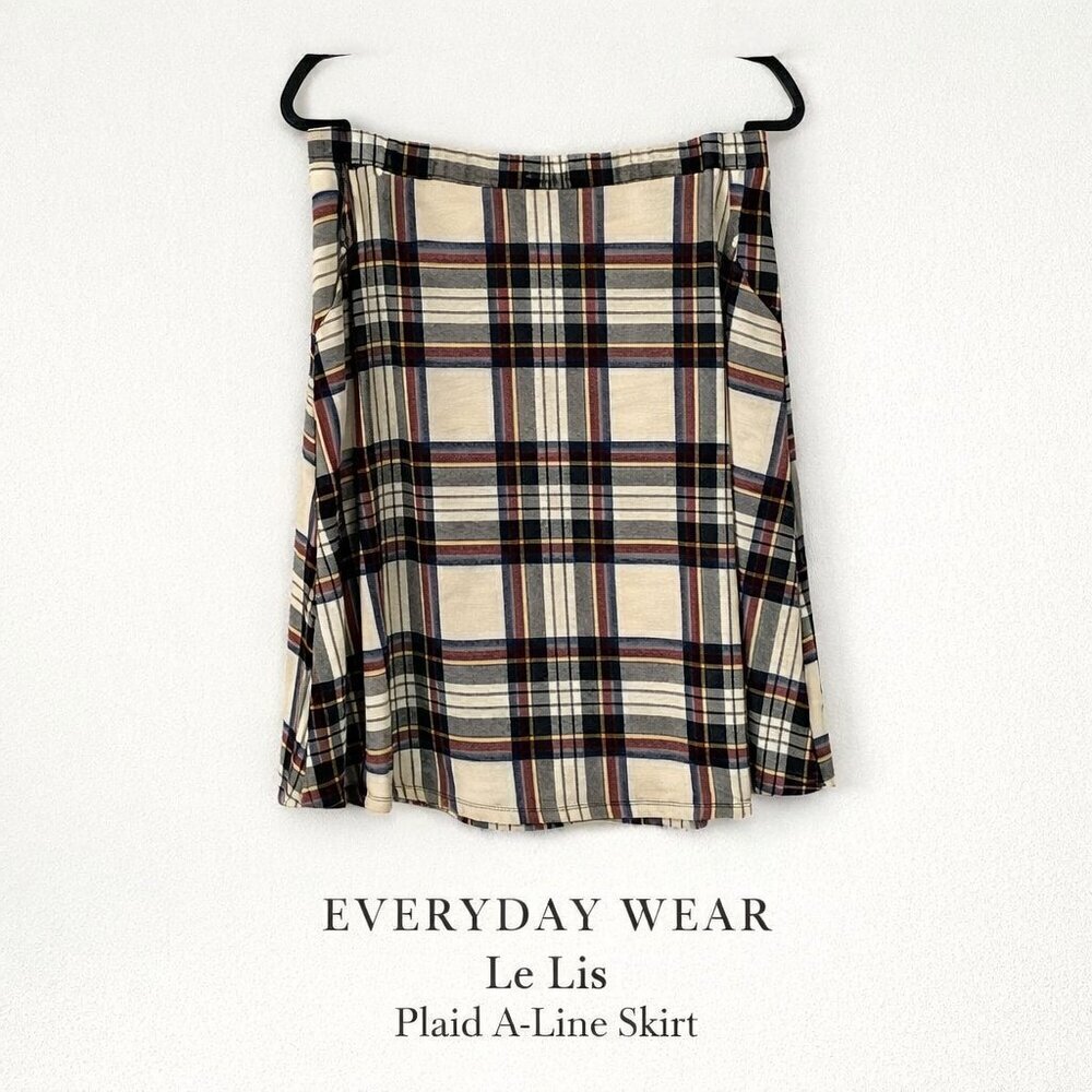 Le Lis Plaid A-Line Skirt XL Elastic Waist Stretch Pockets Made USA